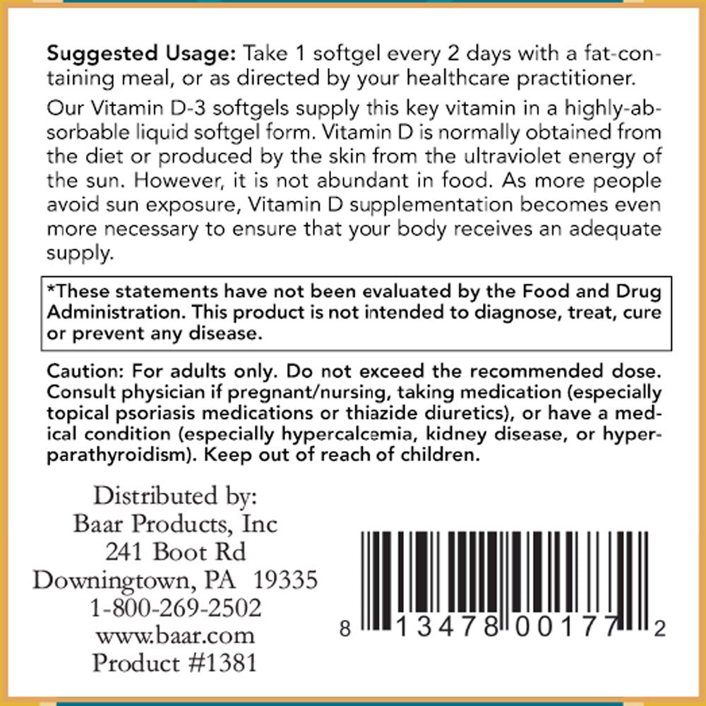 Suplemento Baar Vitamina D3 5000 UI