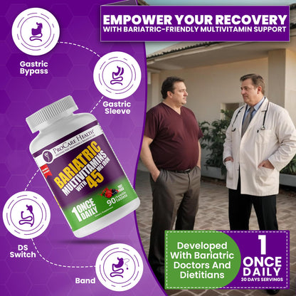 Suplemento bariátrico de ProCare Health con hierro y nutrientes esenciales.