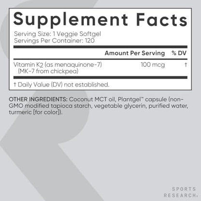 Suplemento Sports Research con barrera UV para protección de vitamina K2