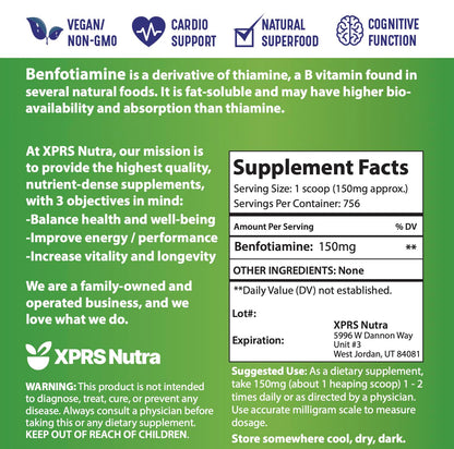 Suplemento benfotiamina tiamina B1 en polvo XPRS Nutra