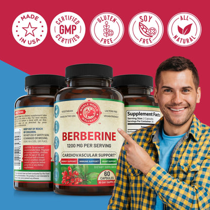 Suplemento de berberina elaborado en USA, libre de gluten y soja