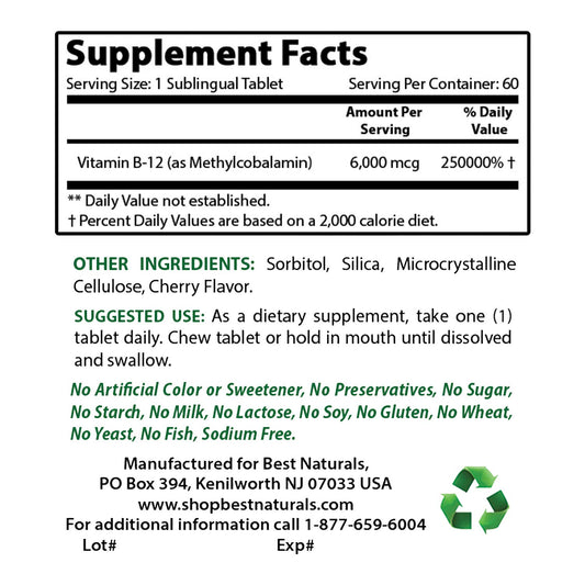 Suplemento Best Naturals B-12 6000 mcg y K2 MK7 con D3