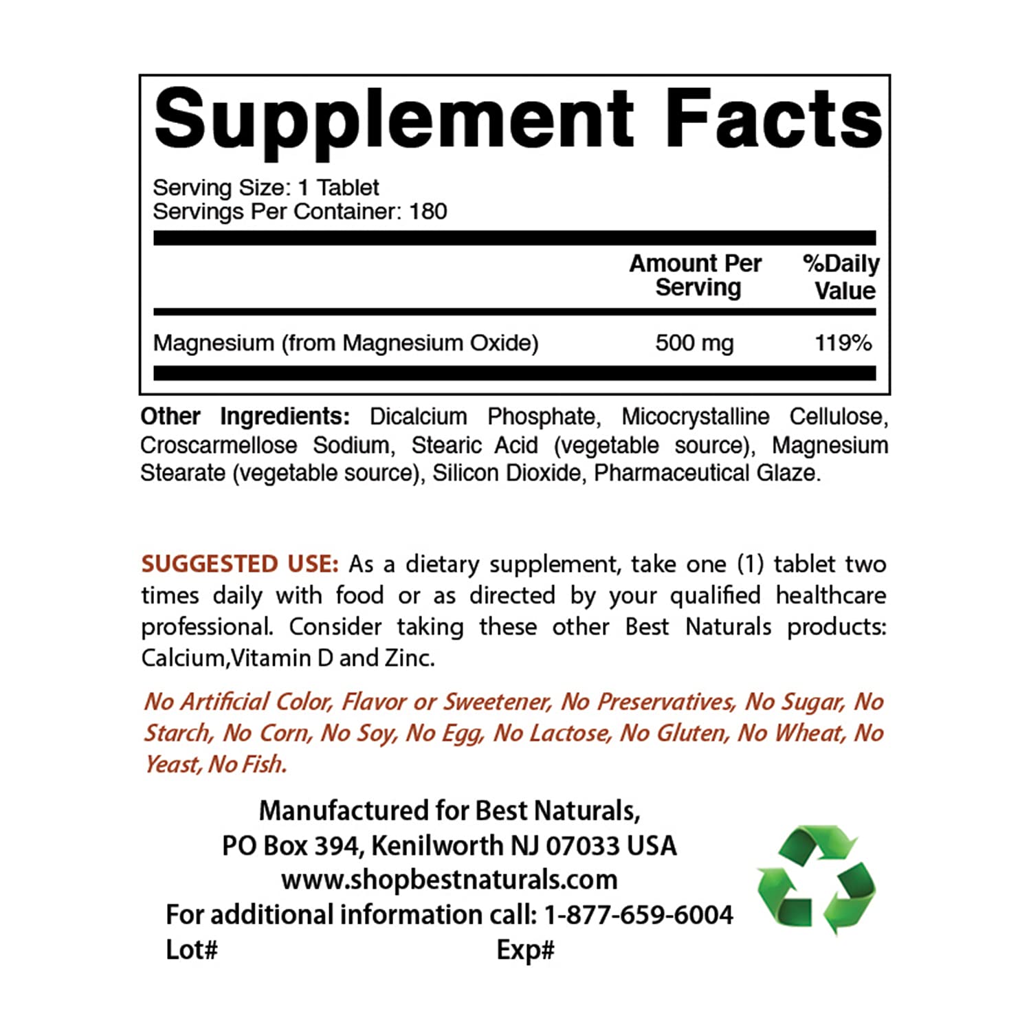 Suplemento Best Naturals envase lateral