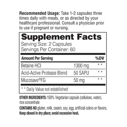 Suplementos de Betaína HCl con ingredientes naturales veganos
