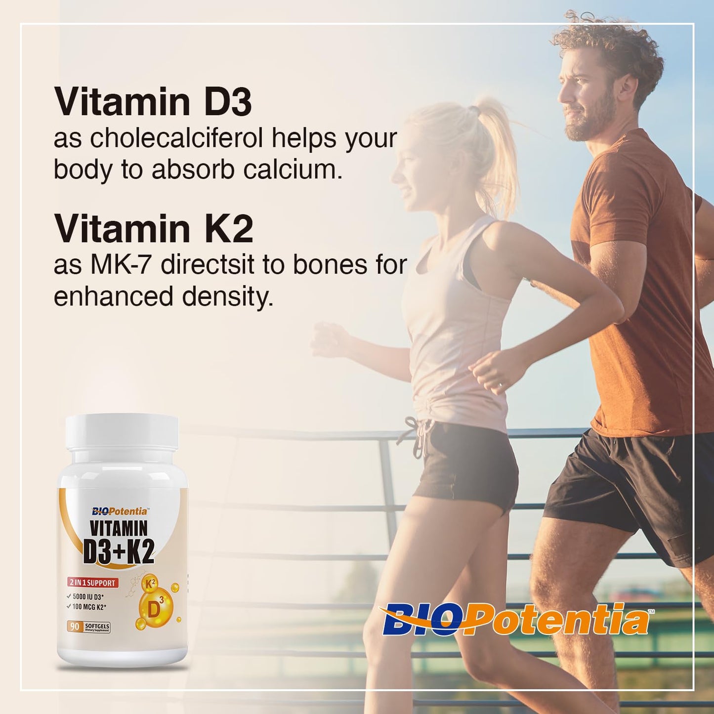Suplemento BIO POTENTIA vitamina d3 k2 softgels para huesos
