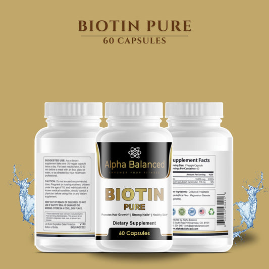 Suplemento vegano de biotina Alpha Balanced frasco blanco