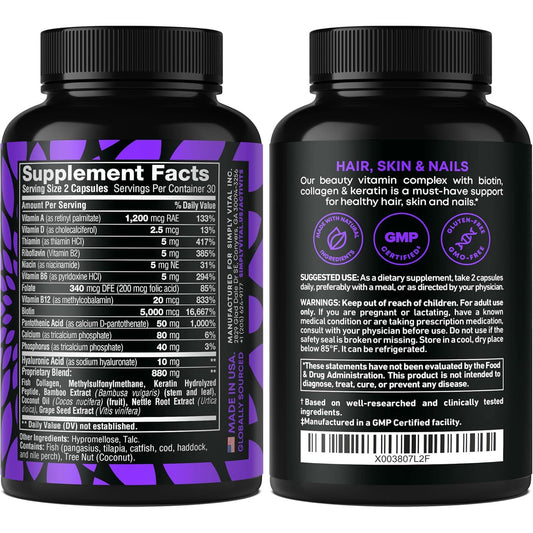 Suplemento biotina colágeno y queratina SimplyVital cápsulas