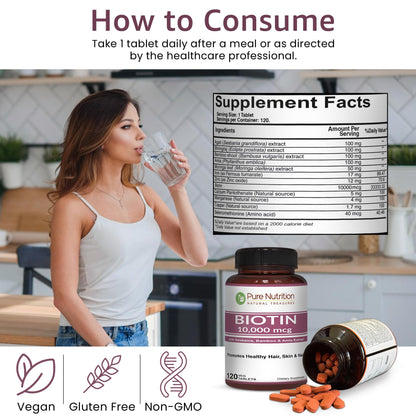 Suplemento de Biotina Pure Nutrition para Fortalecer