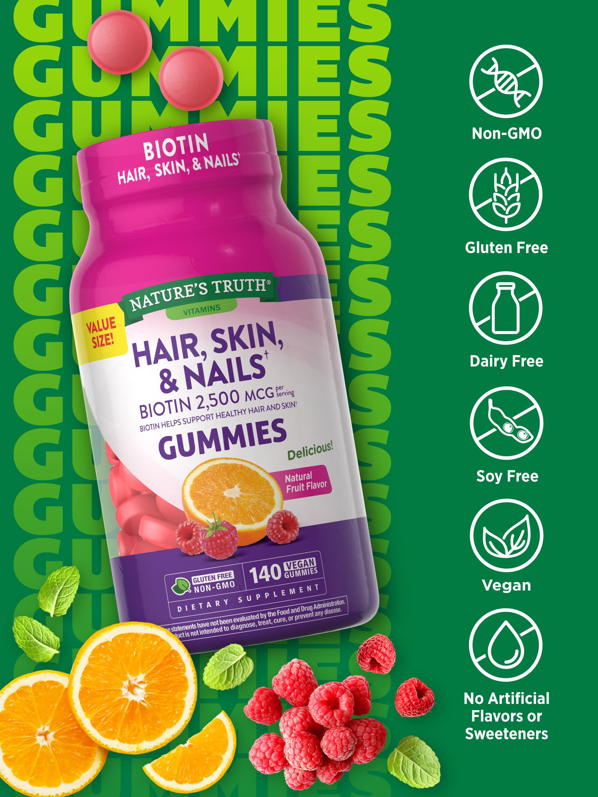 Suplemento de biotina en gomitas Nature's Truth sabor frutas