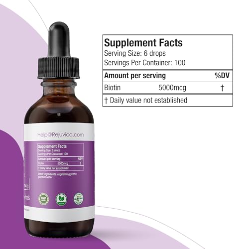 Suplemento biotina líquida avanzada Rejuvica Health botella