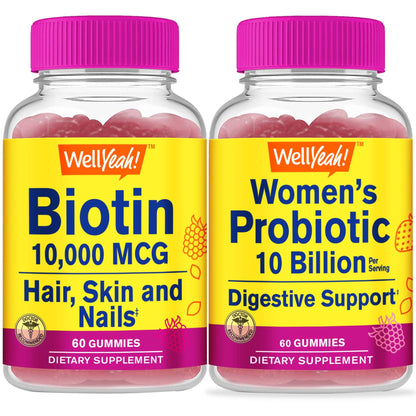 Suplemento de biotina y probióticos WellYeah gomitas para mujer