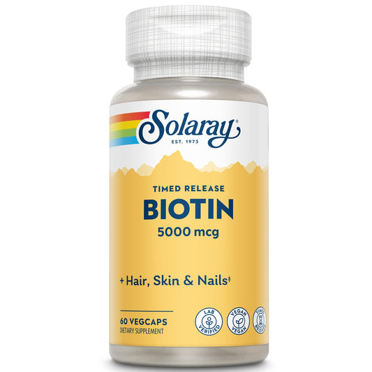 Suplemento biotina SOLARAY 5000 mcg para salud capilar