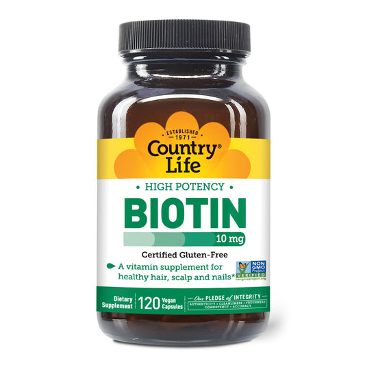 Suplemento biotina vegana Country Life 10mg para piel y uñas