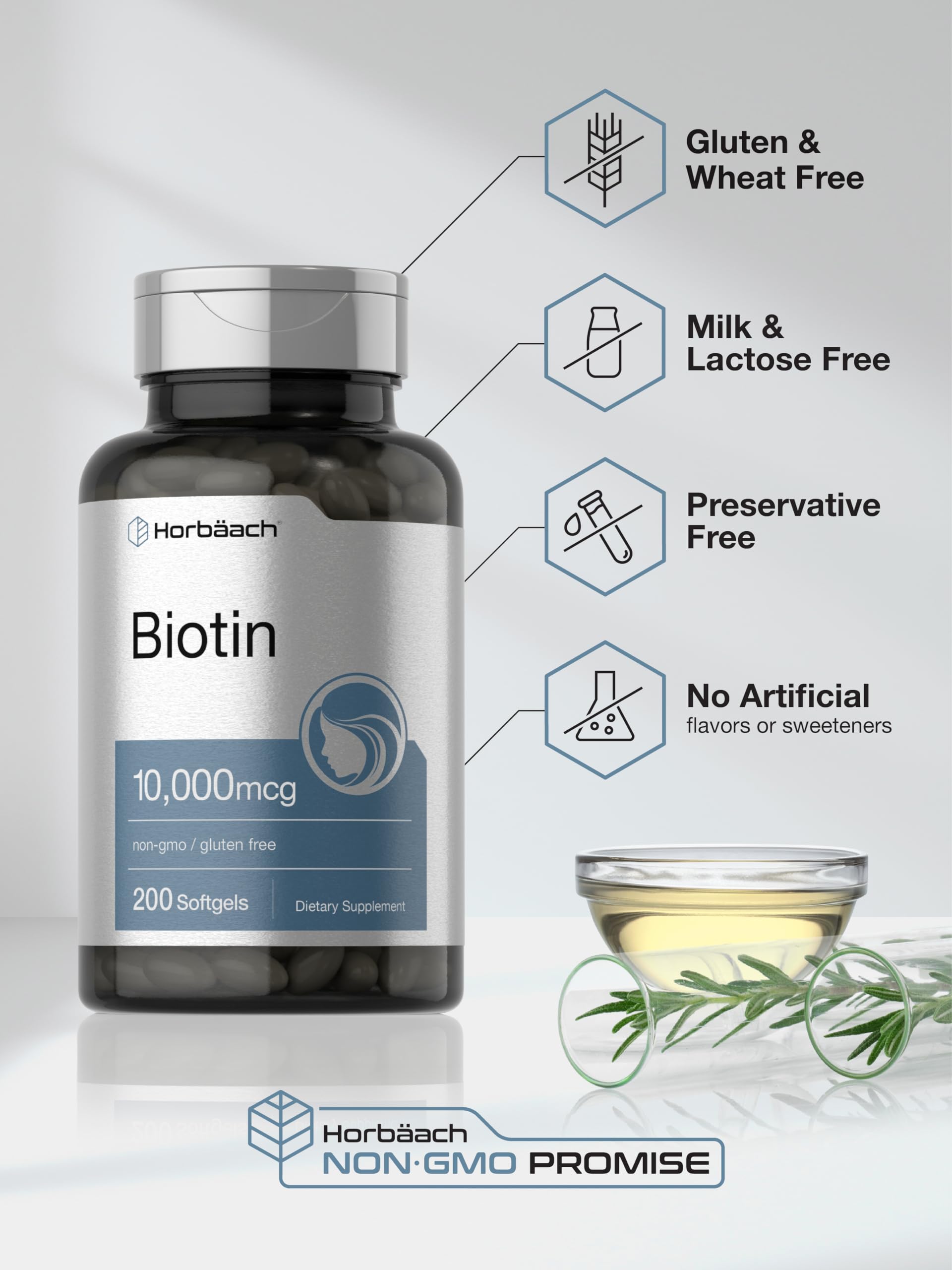 Suplemento biotina vitamina b7 sin gluten y sin gmo Horbaach