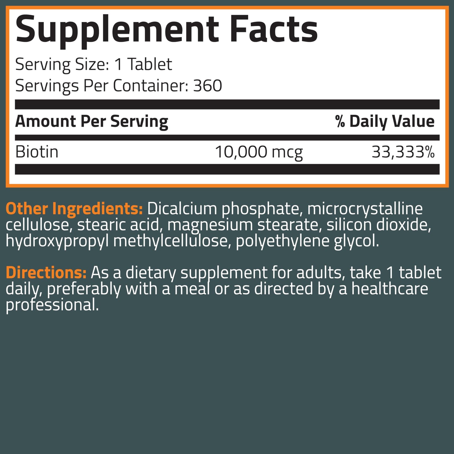 Suplemento Bronson Biotina 360 tabletas para un año