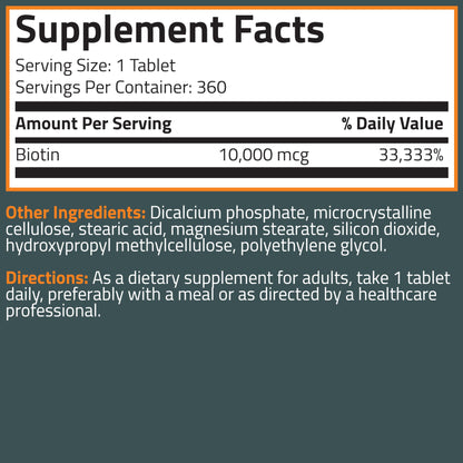 Suplemento Bronson Biotina 360 tabletas para un año