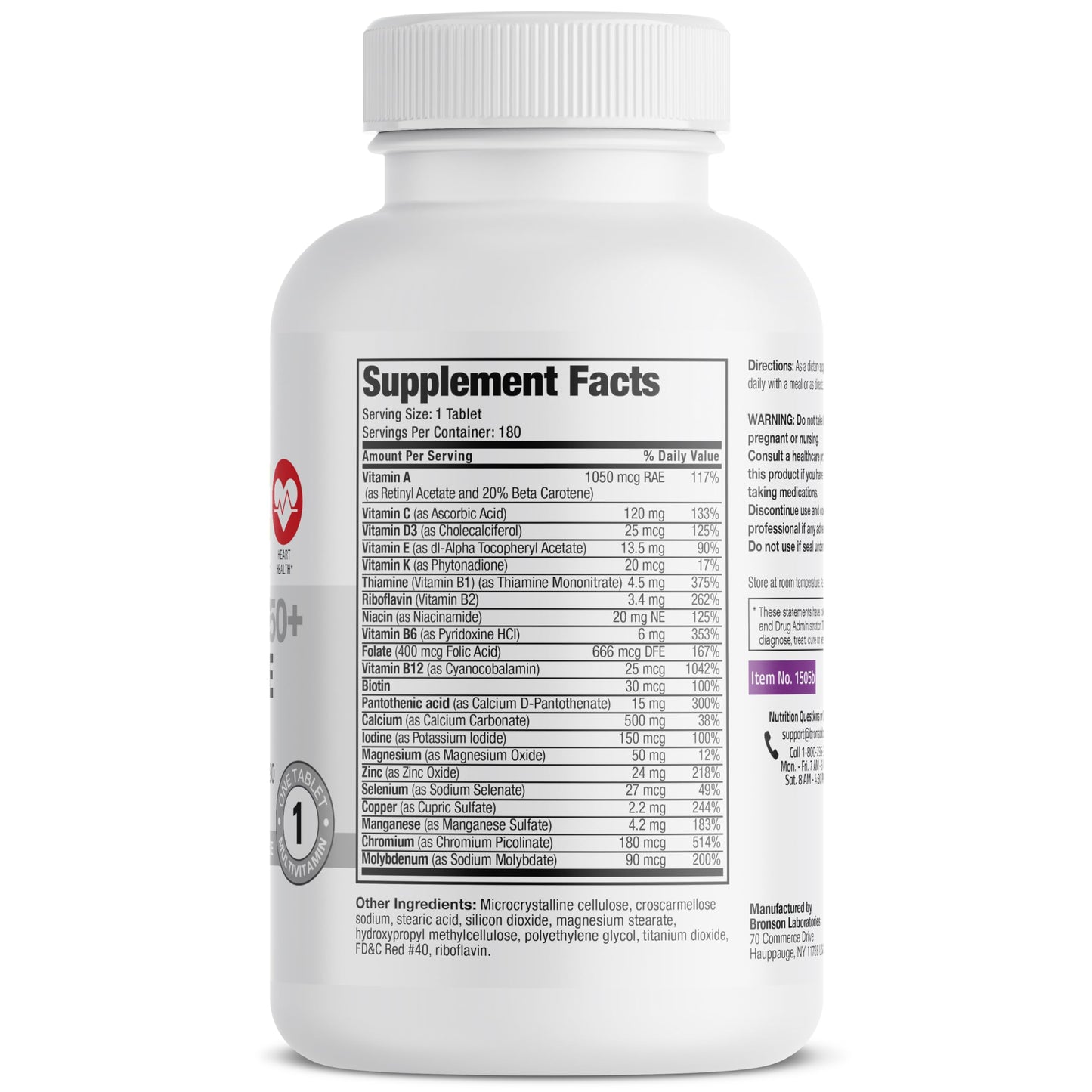 Suplemento multivitamínico Bronson con tabla de ingredientes