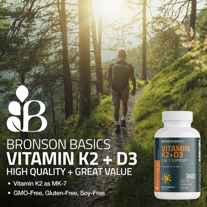 Suplemento Bronson sin OMG con K2 MK-7 y vitamina D3 5000 IU