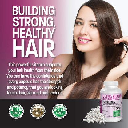 Suplemento Bronson Ultra Biotina cabello piel uñas saludables