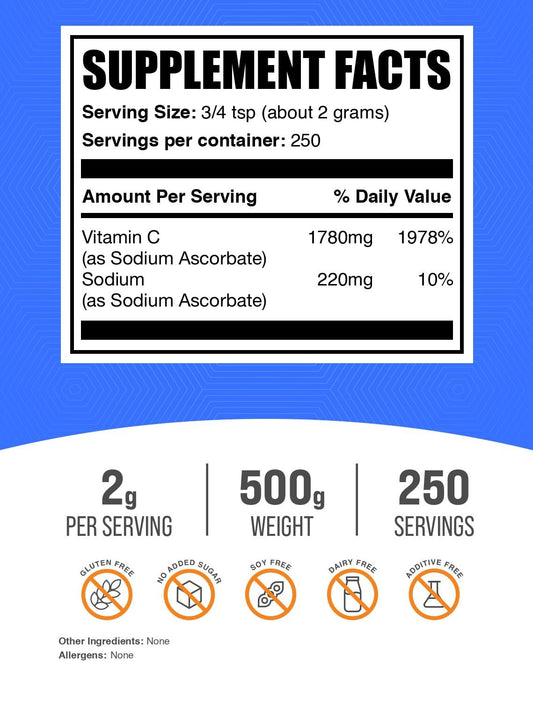 Suplemento BulkSupplements vitamina C ascorbato de sodio polvo