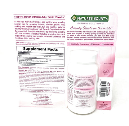 Suplemento para cabello Nature's Bounty con silicio y arginina