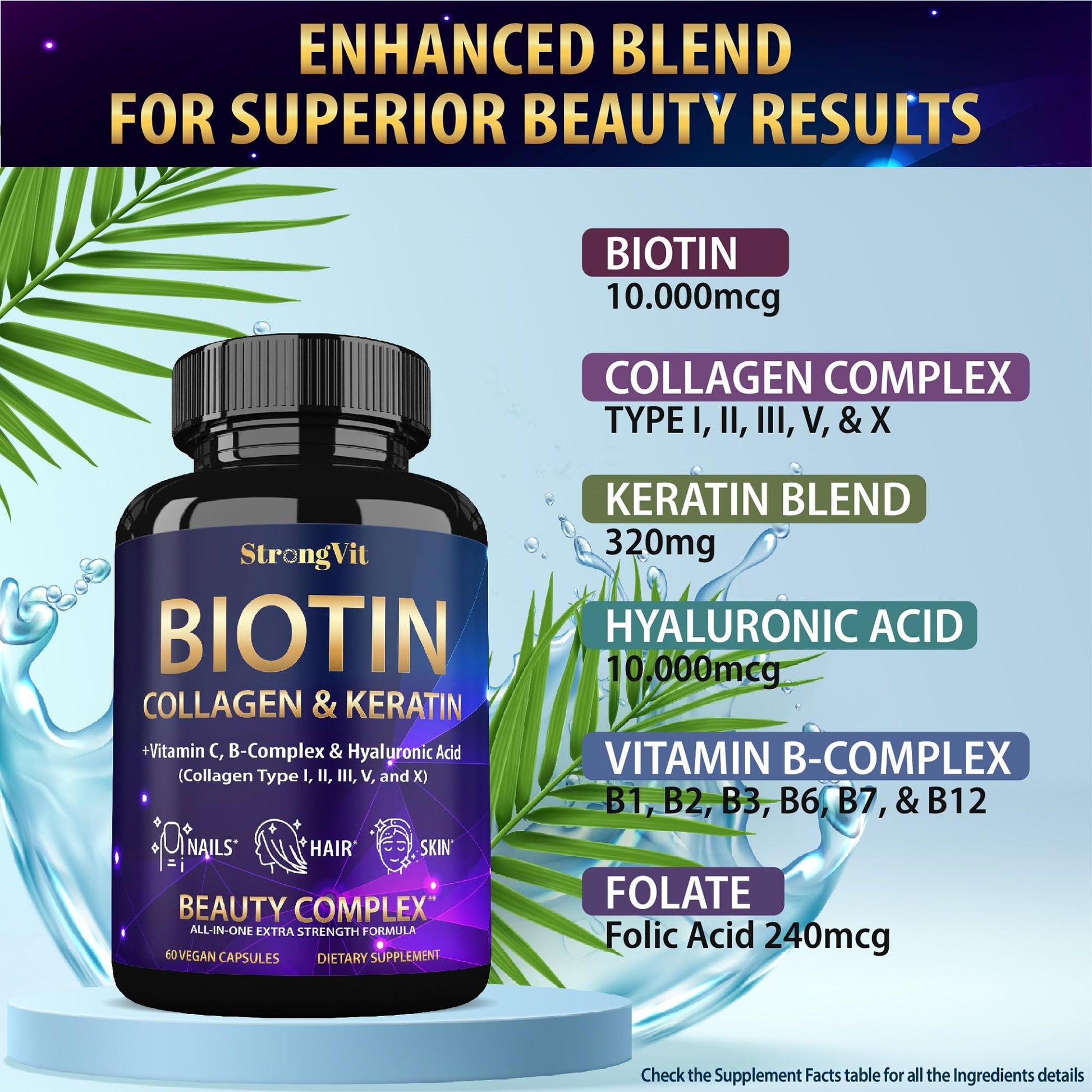 Suplemento para cabello, uñas y piel StrongVit.