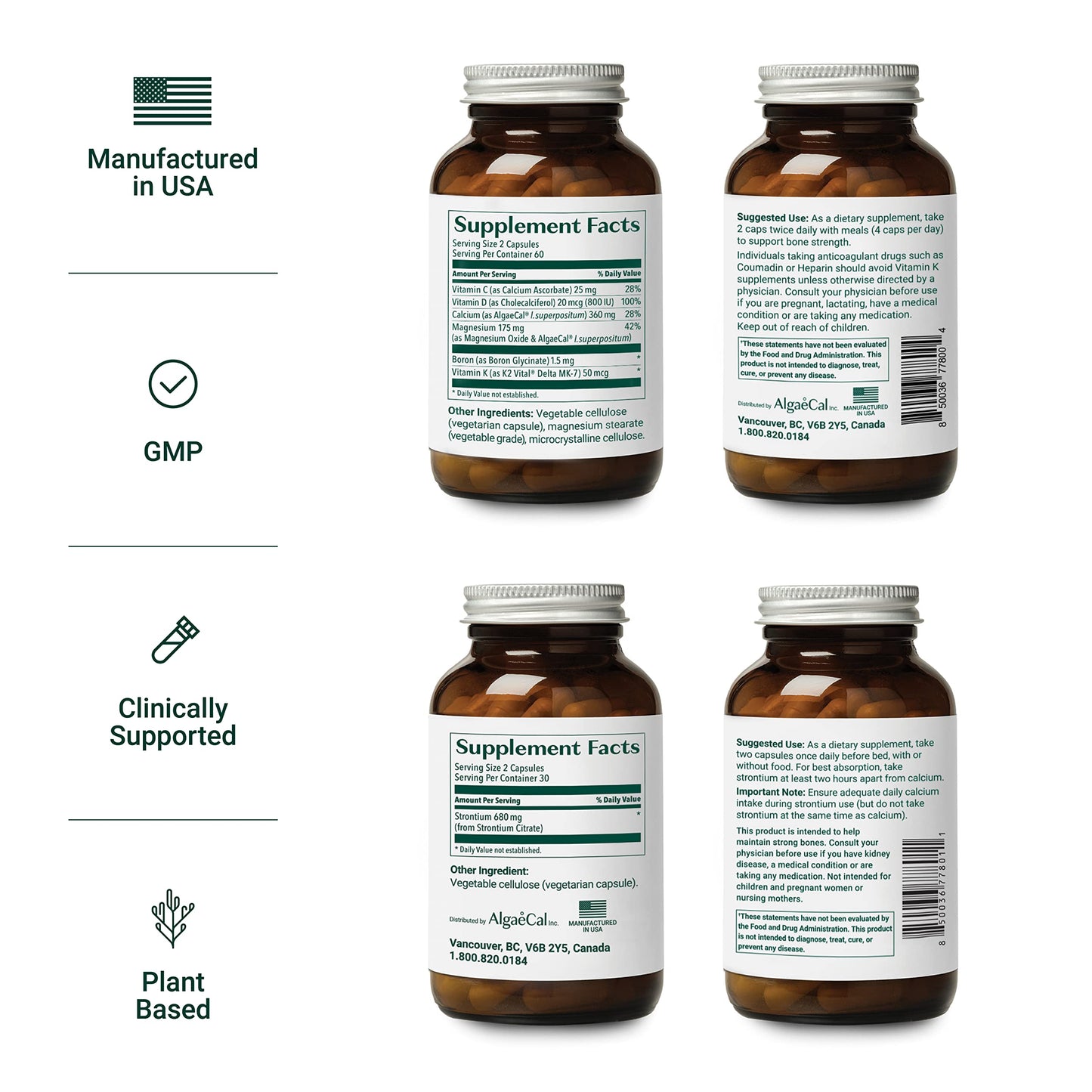 Suplemento calcio vegetal AlgaeCal con vitaminas para salud ósea