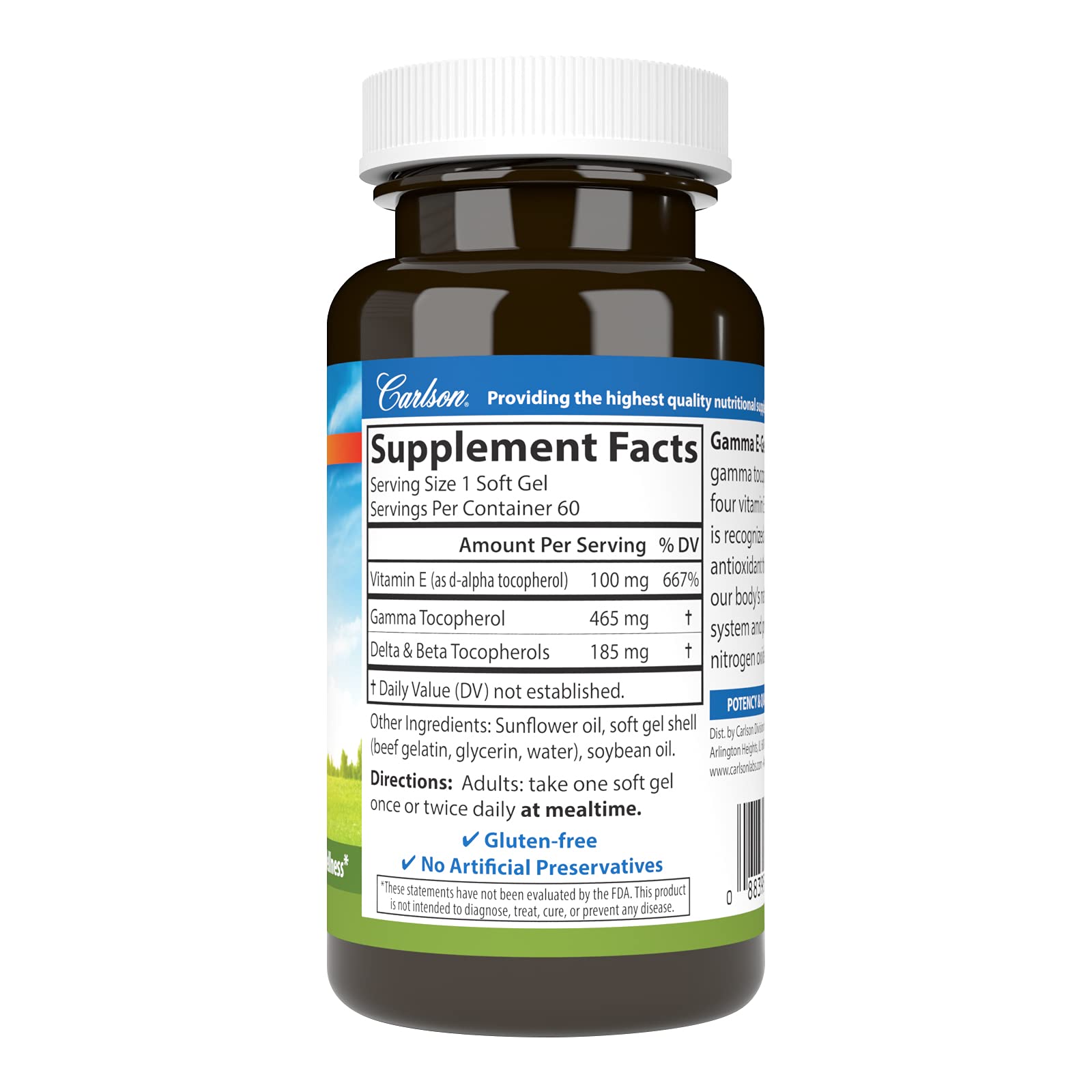 Suplemento Carlson Gamma Tocoferol 60 cápsulas para bienestar