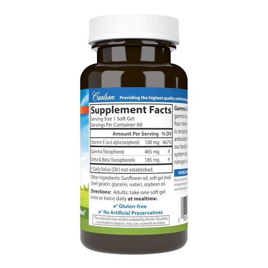 Suplemento Carlson Gamma Tocoferol 60 cápsulas para bienestar