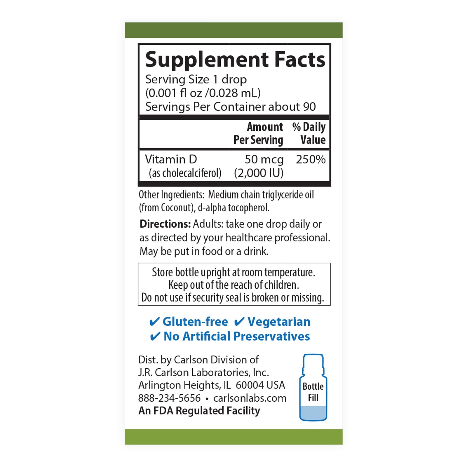 Suplemento carlson vitamina d3 gotas líquidas veganas