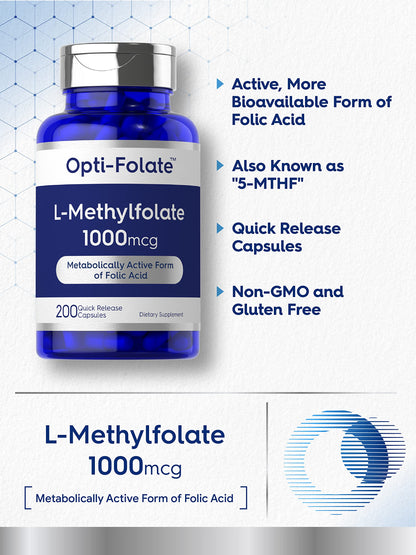 Suplemento Carlyle L Metilfolato 1000 mcg 200 cápsulas