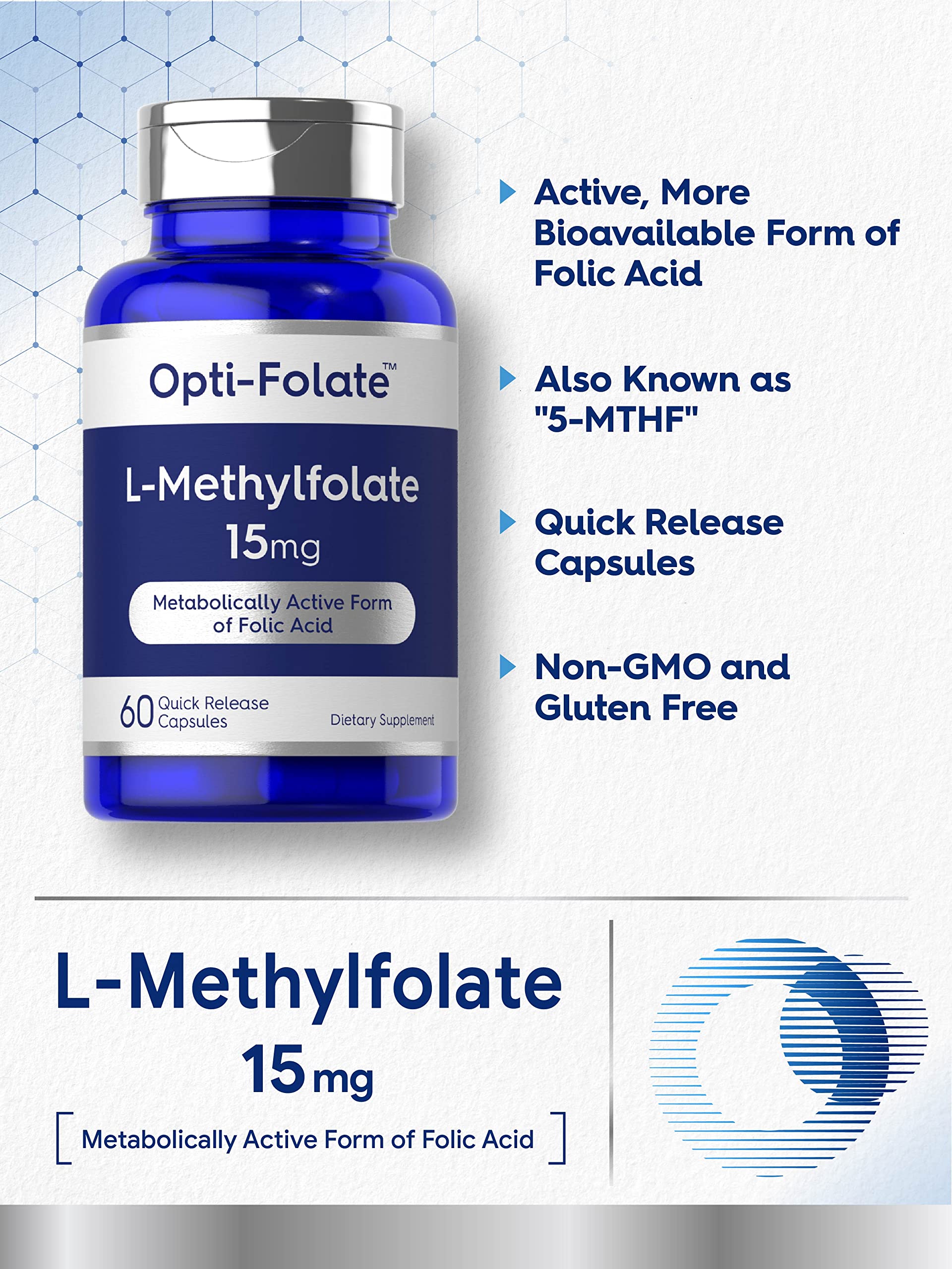 Suplemento Carlyle metilfolato 15 mg 60 cápsulas no ogm