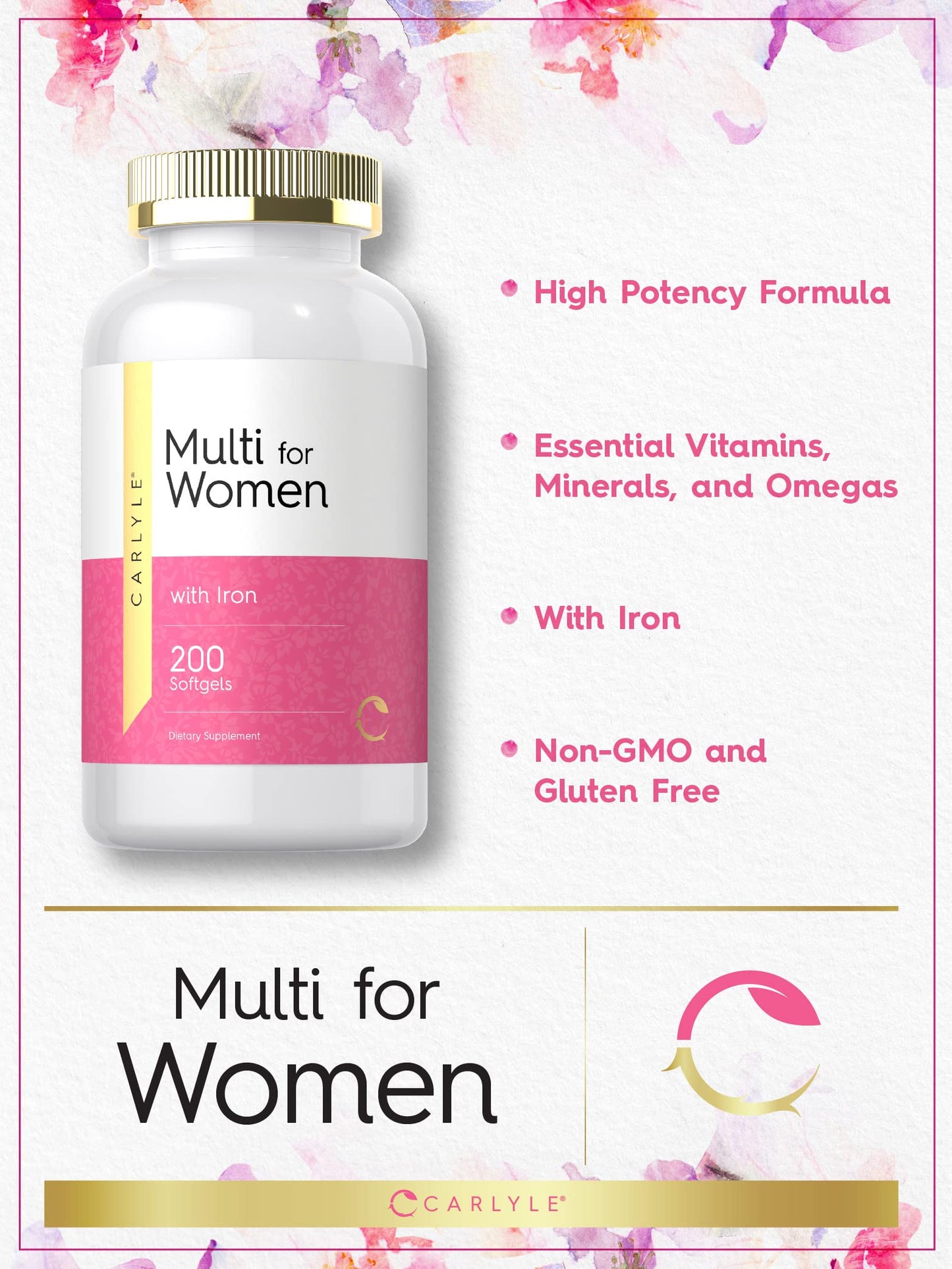Suplemento Carlyle para mujeres sin gluten ni OGM, 200 cáps.