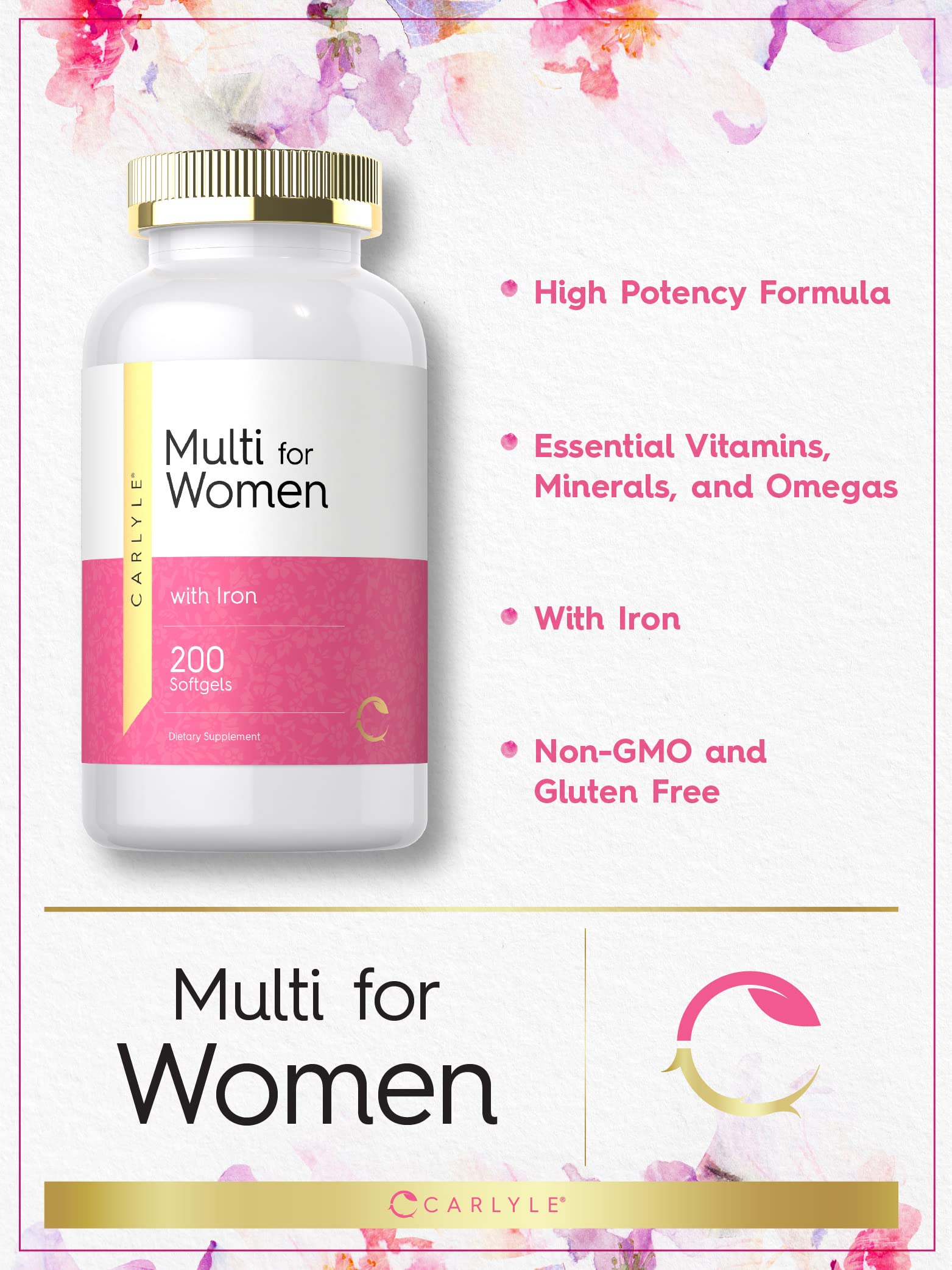 Suplemento Carlyle para mujeres sin gluten ni OGM, 200 cáps.