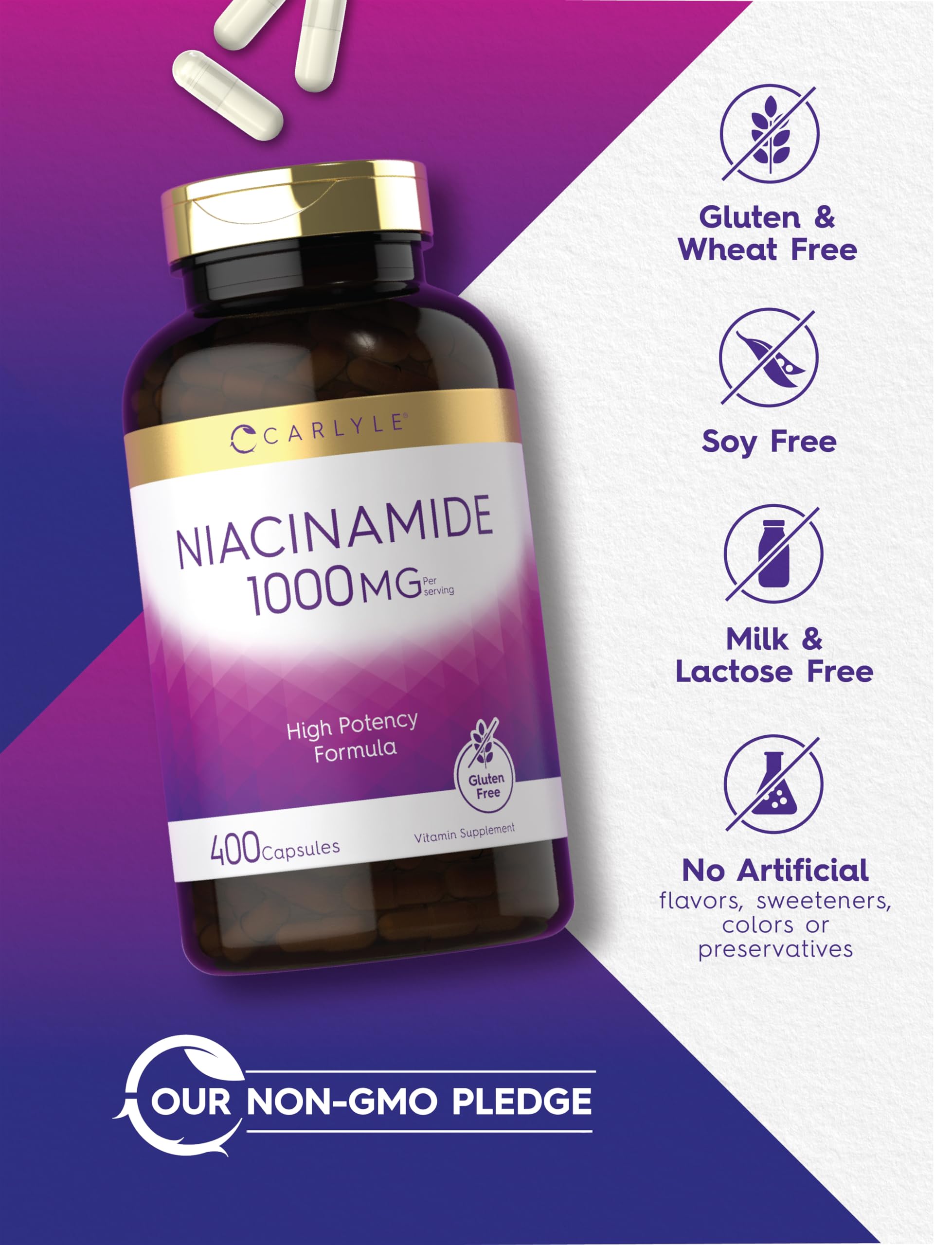 Suplemento Carlyle niacinamida sin gluten sin OGM seguro