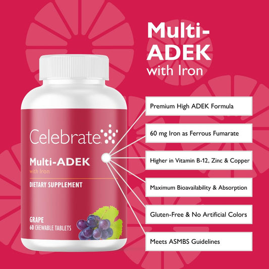 Suplemento Celebrate Multi ADEK - Tabla de ingredientes y beneficios nutricionales.