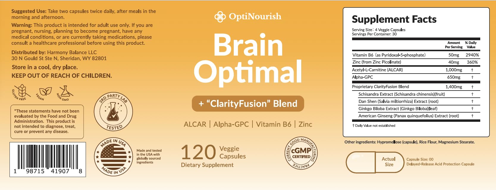 Suplemento cerebral vegano y libre de gluten para salud óptima