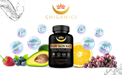 Suplemento Chiganics ingredientes naturales para crecimiento capilar