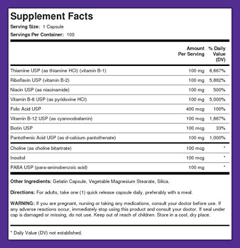 Suplemento complejo b-100 Piping Rock vitaminas b energía y salud