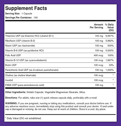 Suplemento complejo b-100 Piping Rock vitaminas b energía y salud