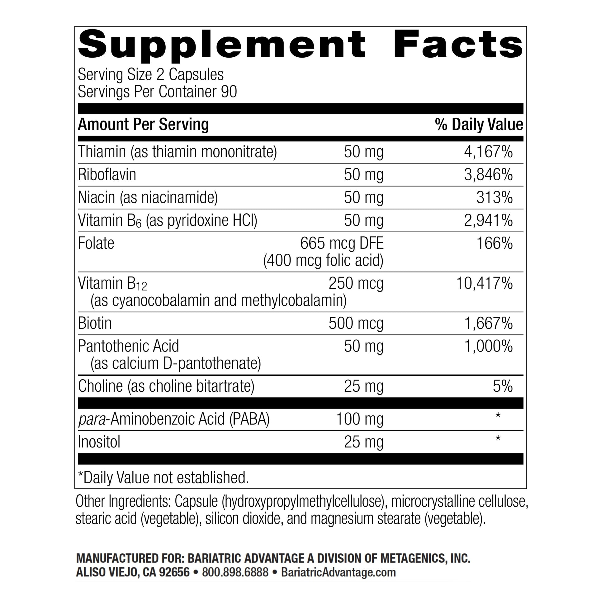 Envase de suplemento complejo b-50 con colina y vitaminas esenciales