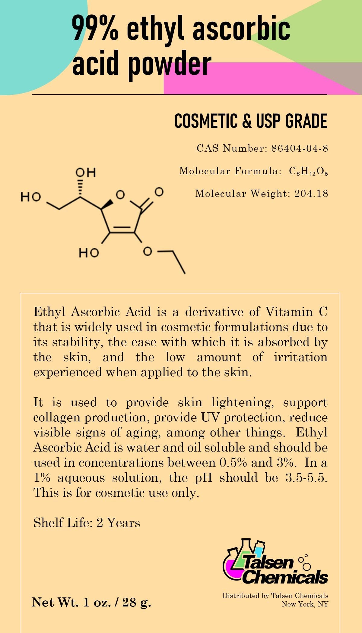 Suplemento cosmético vitamina c ácido etil ascorbico polvo