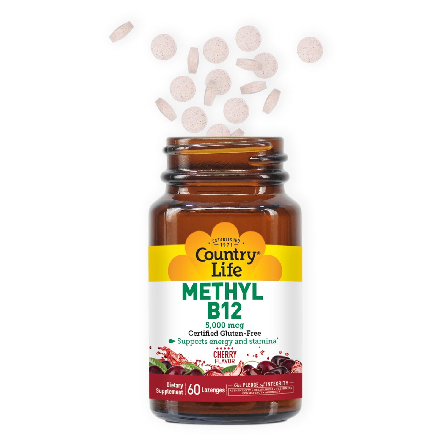 Suplemento Country Life Metil B12 sin gluten y vegano 60 pastillas