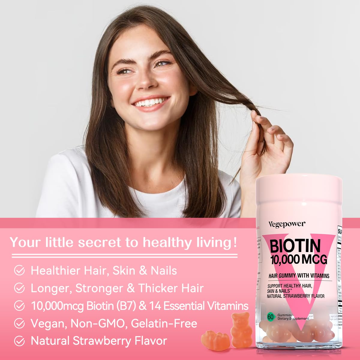 Suplemento crecimiento capilar biotina vegano vegepower