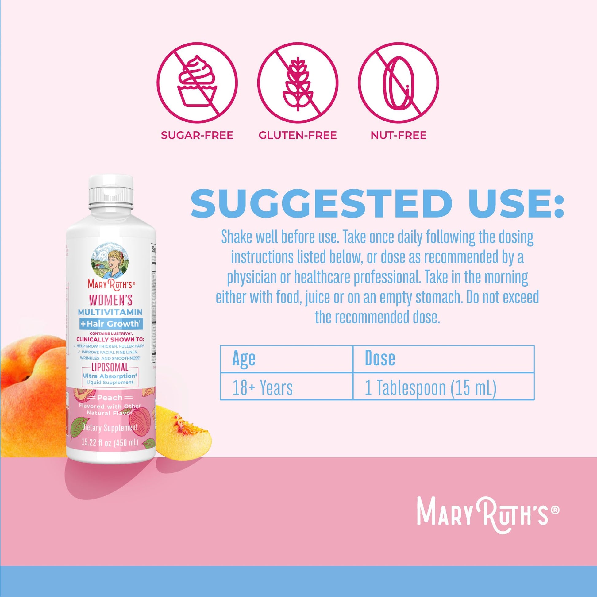 Suplemento de crecimiento capilar para mujeres, sabor durazno