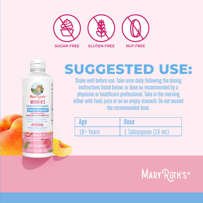 Suplemento de crecimiento capilar para mujeres, sabor durazno