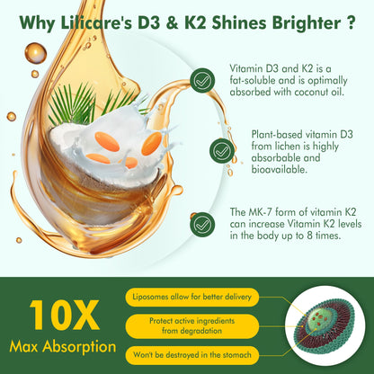 Suplemento D3 K2 Liposomal LILICARE con cúrcuma y magnesio
