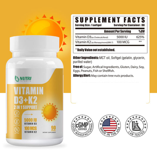 Suplemento D3 K2 NUTRI POTENTIA con absorción mejorada aceite MCT