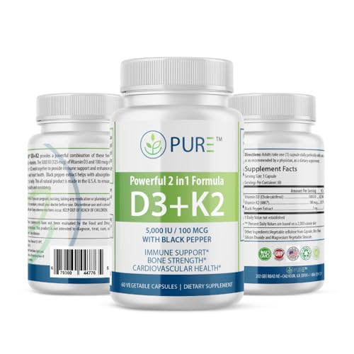 Suplemento D3+K2 PURE en cápsulas, soporte óseo
