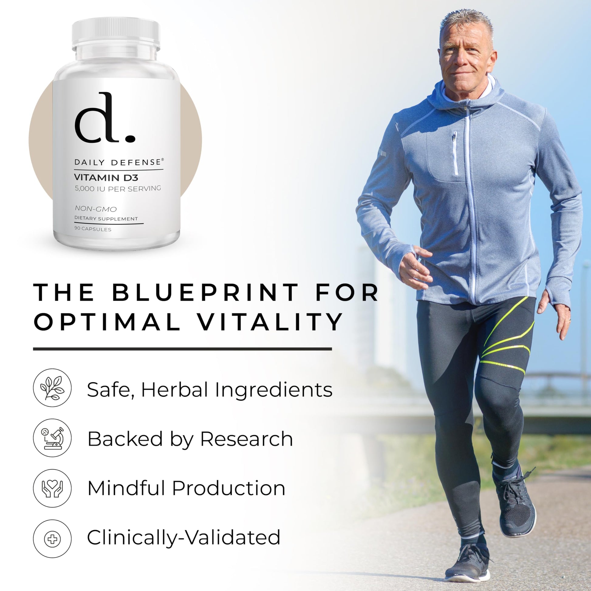 Suplemento Daily Defense vitamina D3 para sistemas saludables